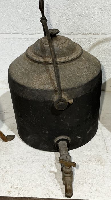 A collection of cast iron including 7 gallon pot by Kenrick & Sons, tea urn marked for Clark & Co. - Image 3 of 4