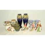 A pair of Royal Doulton vases (one A/F) along with a pair of Wedgwood jasperware vases, Masons,
