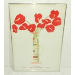 A framed coloured print of lilies and fish in a jug by John Lander, Toronto, Nov '80 - 97cm x 69cm