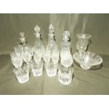 A collection of cut glassware including a Victorian celery glass, decanters etc - some with
