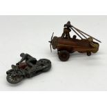 D.R.G.M. (German) Gyro Copter tinplate penny toy A/F along with a lead motorbike and rider (possibly