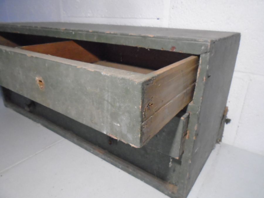 A vintage set of industrial wooden drawers and a small wooden trunk/chest - Image 24 of 34