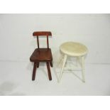 A wooden stool along with a white painted wooden stool