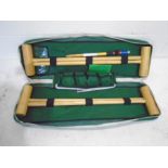 A vintage Jaques croquet set, housed in canvas carry bag