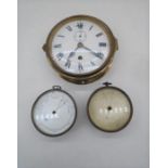 A Negretti and Zambra, London barometer along with a brass ships clock and a barometer by R F