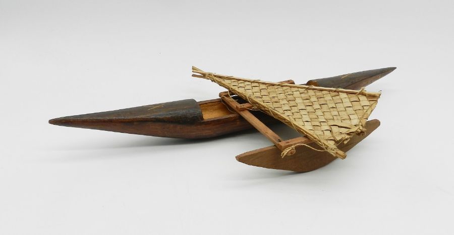 A model boat along with a tribal wooden model of an outrigger (A/F) - Image 3 of 6