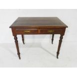 An Edwardian hall table with two drawers, raised on turned legs - length 92cm, depth 60cm, height