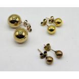 Three pairs of 9ct gold earrings, total weight 5.6g