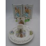 Two boxed large John Beswick Peter Rabbit figures along with four pieces of Wedgwood Beatrix