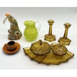 A collection of various glass and china including Falconware toucan, textured glass jug and Art Deco