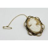 A 9ct gold cameo brooch with safety chain