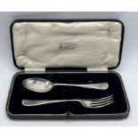 A cased silver Christening set consisting of fork and spoon