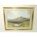 A framed painting of a moorland scene signed R D Sherrin - 52cm x 65cm