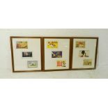 Three framed prints of vintage advertisements