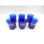 A set of six French blue glass tumblers with gilded decoration