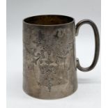 A hallmarked silver tankard/Christening mug inscribed and dated 1912, weight 122.6