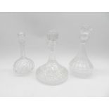 A Waterford cut glass ship's decanter and two others