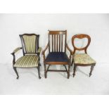 An Edwardian bedroom chair along with a Victorian balloon-back chair and one other