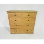 A turn of the century pine chest of five drawers - length 110cm, depth 53cm, height 101cm