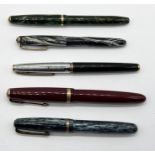 A collection of 5 vintage fountain pens including EMU, Waterman's, Parker and Conway Stewart