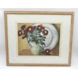 A framed still life watercolour with indistinct signature - 44.5cm x 54cm