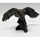 A Michael Storey bronze of an owl in flight - height 7.5cm