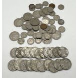 A collection of various silver and other coinage including twenty one florins