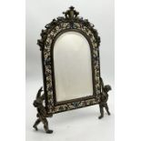 A French gilt bronze and champleve enamel easel mirror, late 19th c, the bevelled mirror plate