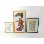 An Oriental watercolour and two others