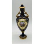 A Coalport two handled gilded urn, decorated with Ullswater landscape - height 36cm