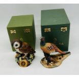 Two boxed Royal Crown Derby animal figures including barn owl and pheasant