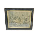 A framed print by Hogarth, entitled "A Midnight Modern Conversation" - 45cm x 56cm