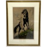 Louis Icart (1888-1950) "Youth" coloured drypoint etching showing a girl with black horse, signed in