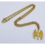 An 18ct gold pendant with filigree design on an 18ct gold chain, total weight 24.8g