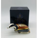 A boxed Royal Crown Derby Collectors Guild "Moonlight Badger" paperweight with gold stopper