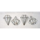 A set of four modern glass octagonal diamond shaped pendant light fittings