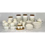 A collection of Hornsea Fleur dinnerware including storage jars, teapot, cups, saucers etc.