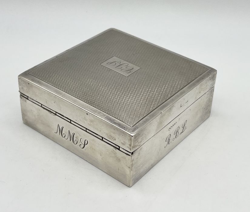 A silver cigarette box with engine turned decoration and Masonic symbol to front, dated 1968 - Image 3 of 4