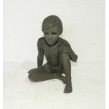 A bronzed resin sculpture by Jenny Wynne Jones of "Toby (Boy sitting thinking)" - height 58cm