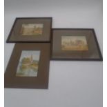 Three watercolours ( two framed ) depicting a church, a ruin and a castle in Warwickshire. Signed
