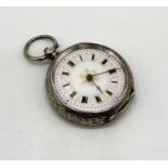 A continental silver (935) fob watch with decorated white enamel dial