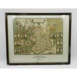 A framed map by John Speed - 'The Countie Pallatine of Lancaster described and divided into