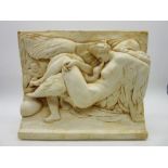A plaster wall hanging plaque of Leda and the Swan, 34.5cm x 42cm