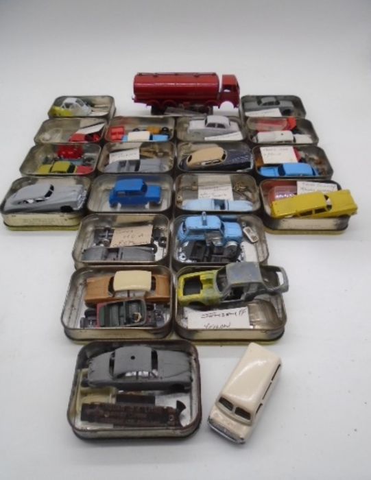 A collection of vintage Corgi and Dinky car parts spares including Heinkel, Ford Capri, Hudson