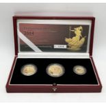 A cased Britannia Collection gold proof three coin set from 2004 (number 0204) consisting of 1/2,