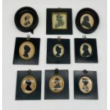 A collection of nine framed Georgian silhouettes, some inscribed/named to reverse
