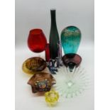 A collection of various art glass including vases, bowls etc