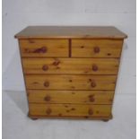 A pine chest of six drawers - height 83cm, width 80cm, depth 40cm