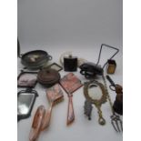 A collection of miscellaneous items including an Art Deco dressing table set (mirror A/F) , two hand