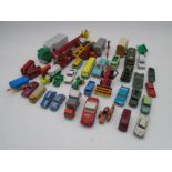 A collection of playworn die-cast vehicles including Lesney, Corgi Toys, Dinky Toys, Matchbox etc